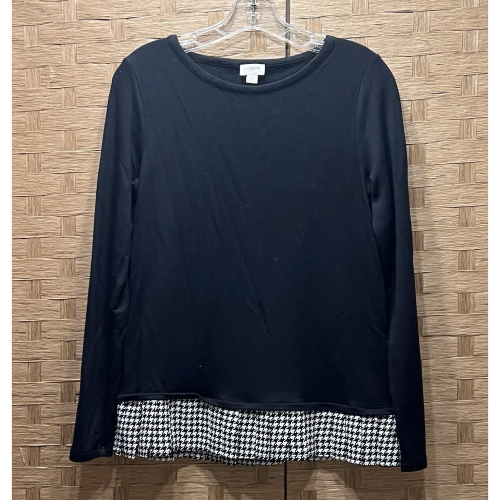 J Crew Women's Layered Top‎ Pleated Houndstooth Trim XS Mixed Media Black White